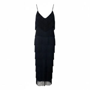 Vintage NEW LEAF Black Fringe Flapper Gatsby Style Dress